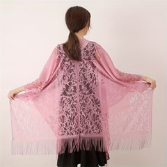 Boho Flower Hollow Out Shawl Large Tassel Scarf Thin Breathable Wraps