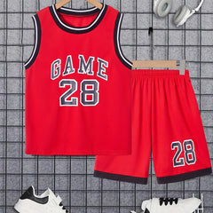 Boys GAME 28 Print Basketball Jersey Set Sleeveless Vest&Shorts