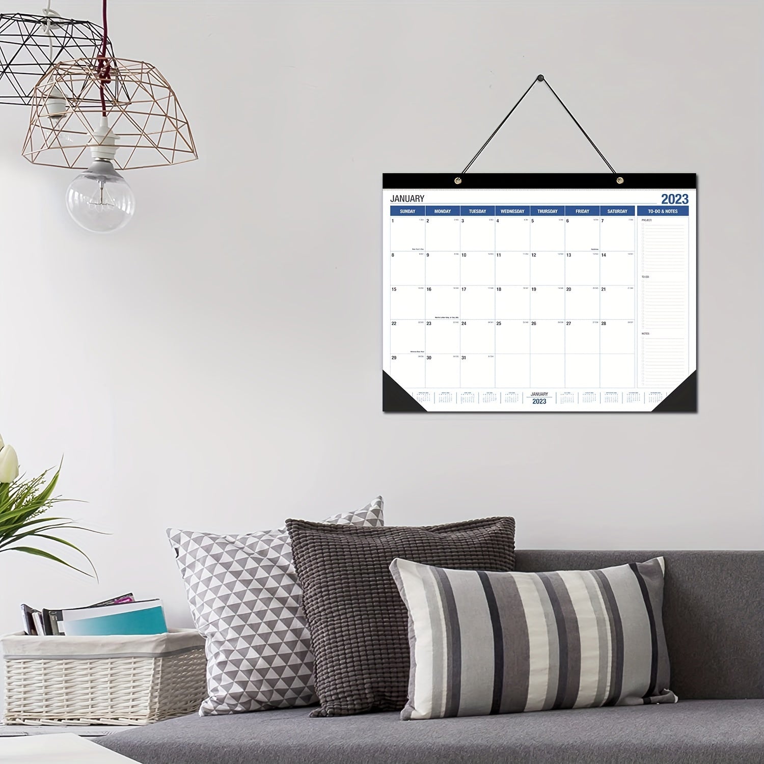 Large Wall Calendar 18 Months 17x22 Inches with Hanging Rope