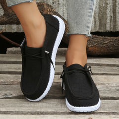 Women's Lightweight Canvas Shoes Solid Lace Up Low Top Comfy Casual Sneakers