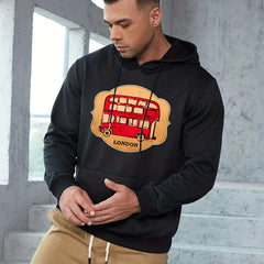 London Double Decker Bus Print Hoodie for Men