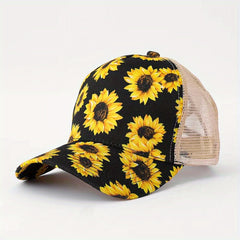 Boho Daisy Cow Print Ponytail Trucker Hat Mesh Baseball Cap