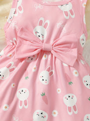Baby Girls Rabbit Graphic Bowknot Dress