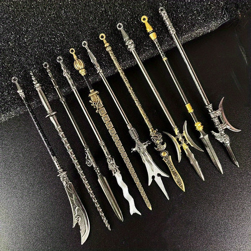 14pcs Aluminum Alloy Ancient Weapon Figurines Set Collectible Toy Keychains