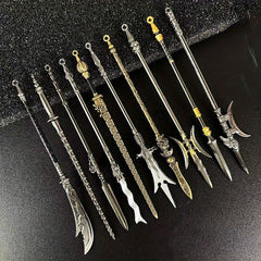 14pcs Aluminum Alloy Ancient Weapon Figurines Set Collectible Toy Keychains