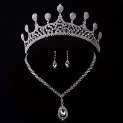 Bridal Jewelry Wedding Accessories Set Rhinestone Crown Crystal Necklace Earring