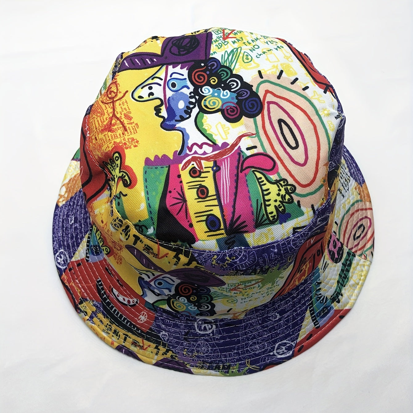 Vintage Graffiti Print Bucket Hat Hip Hop Casual Fisherman Cap
