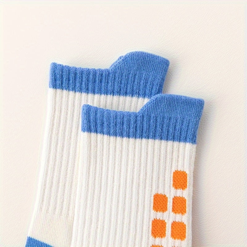 5 Pairs Boy's Striped Crew Socks Cotton Blend Comfy Casual Unisex Socks
