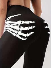 Skeleton Hands Print Sports Leggings High Stretch Workout Pants