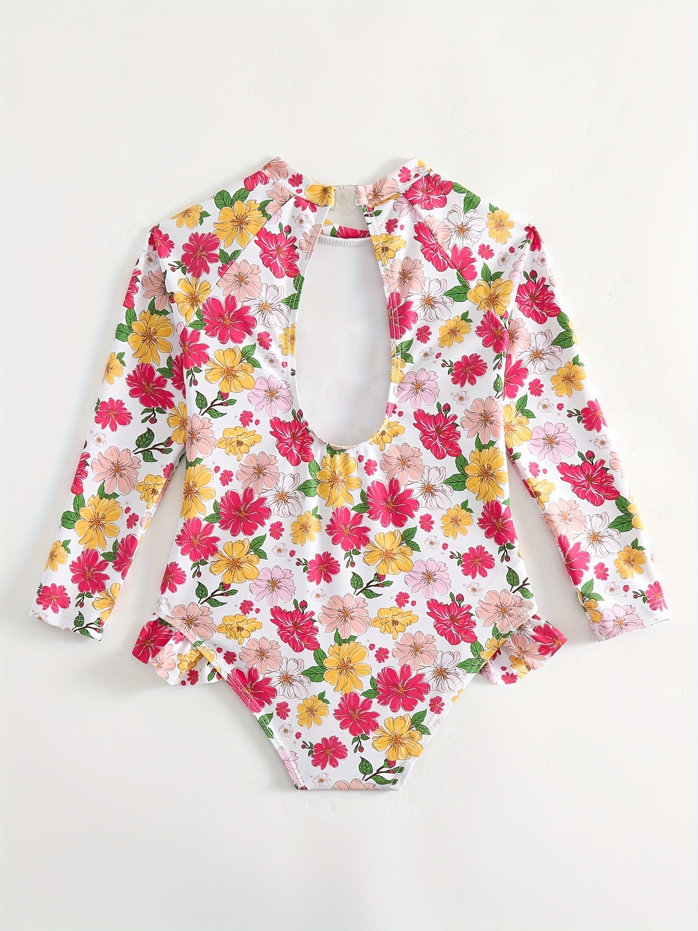 Toddler Girls Floral Ruffle Swimsuit with Cut Out Back