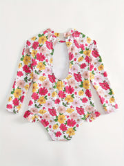 Toddler Girls Floral Ruffle Swimsuit with Cut Out Back