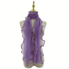 Boho Scarf Golden Striped Ruffle Shape Wrap Edge Elastic Scarf