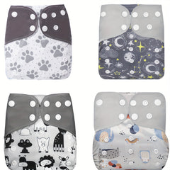 4 Pcs Reusable Cloth Diapers For Girls Boys Adjustable Washable Nappy