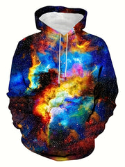 Starry Sky Print Hoodie Men Graphic Sweatshirt Kangaroo Pocket