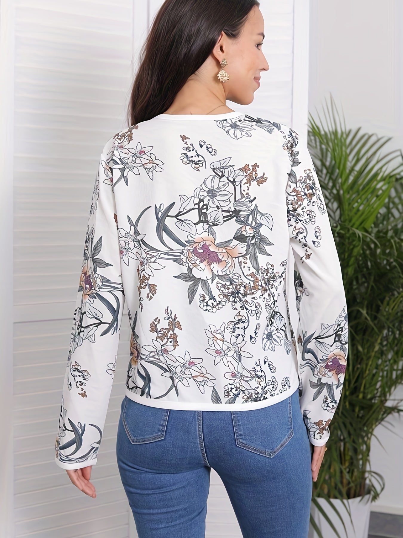 Floral Print Open Front Jacket for Women