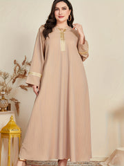 Casual Abaya Dress Women's Plus Colorblock Contrast Lace Maxi Dress