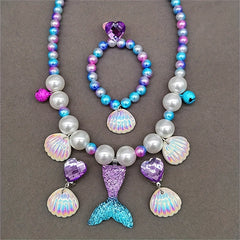 Mermaid Jewelry Set - Shell Beaded Necklace, Bracelet, Earrings, Rings