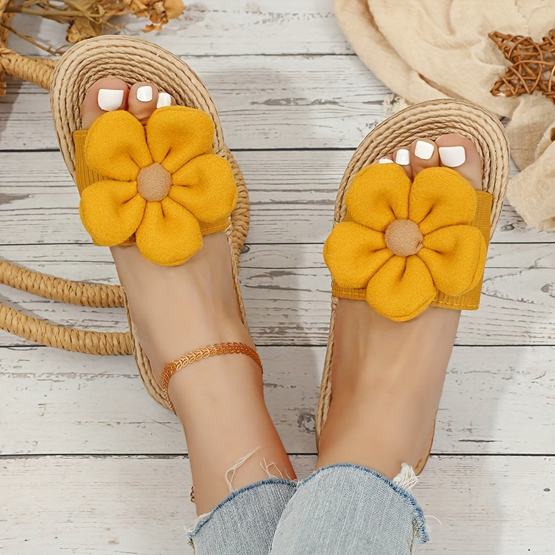 Women's Floral Sandals Straw Sole Holiday Slides Shoes