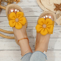 Women's Floral Sandals Straw Sole Holiday Slides Shoes