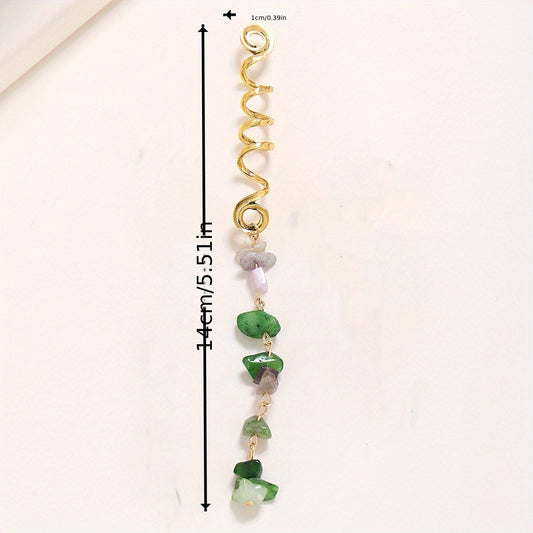 Braided Spiral Hair Ring Natural Stone Pendant Dreadlock Retro Hair Clip