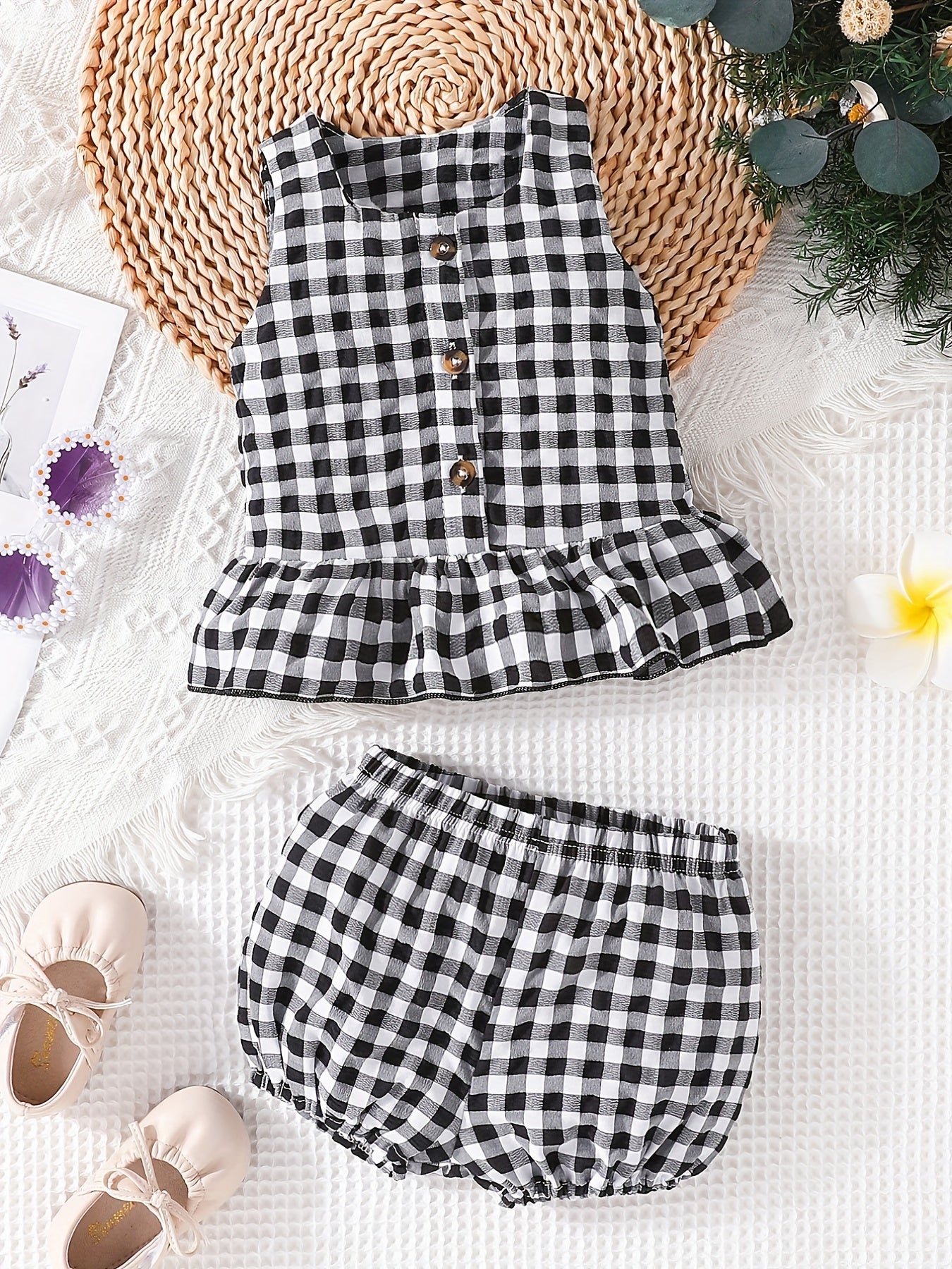 Baby Girls Plaid Vest Top Shorts Set Newborn Infant Summer Clothes