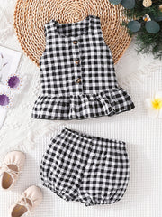 Baby Girls Plaid Vest Top Shorts Set Newborn Infant Summer Clothes