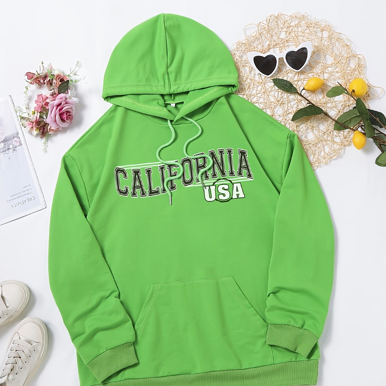 Women's Retro Print Drawstring Loose Hoodie