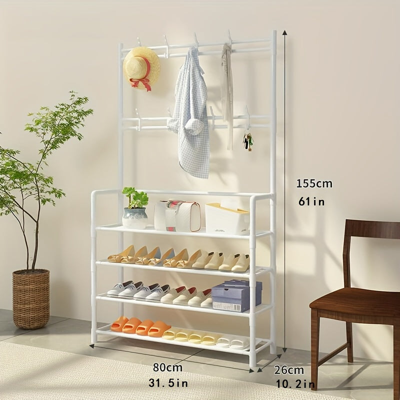 Freestanding Garment Rack Shoe Clothing Organizer Shelves