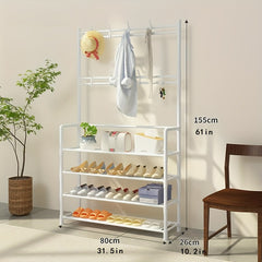 Freestanding Garment Rack Shoe Clothing Organizer Shelves