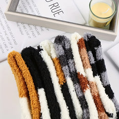 6 Pairs Girls Kids Fleece Warm Socks Car Paw Pattern Crew Socks for Winter