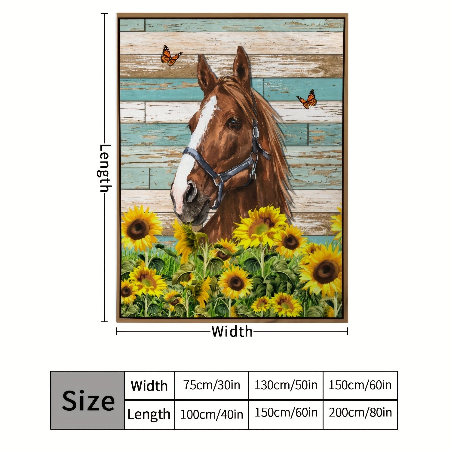 Vintage Horse Sunflower Flannel Blanket Lightweight Throw for Couch Bed Office