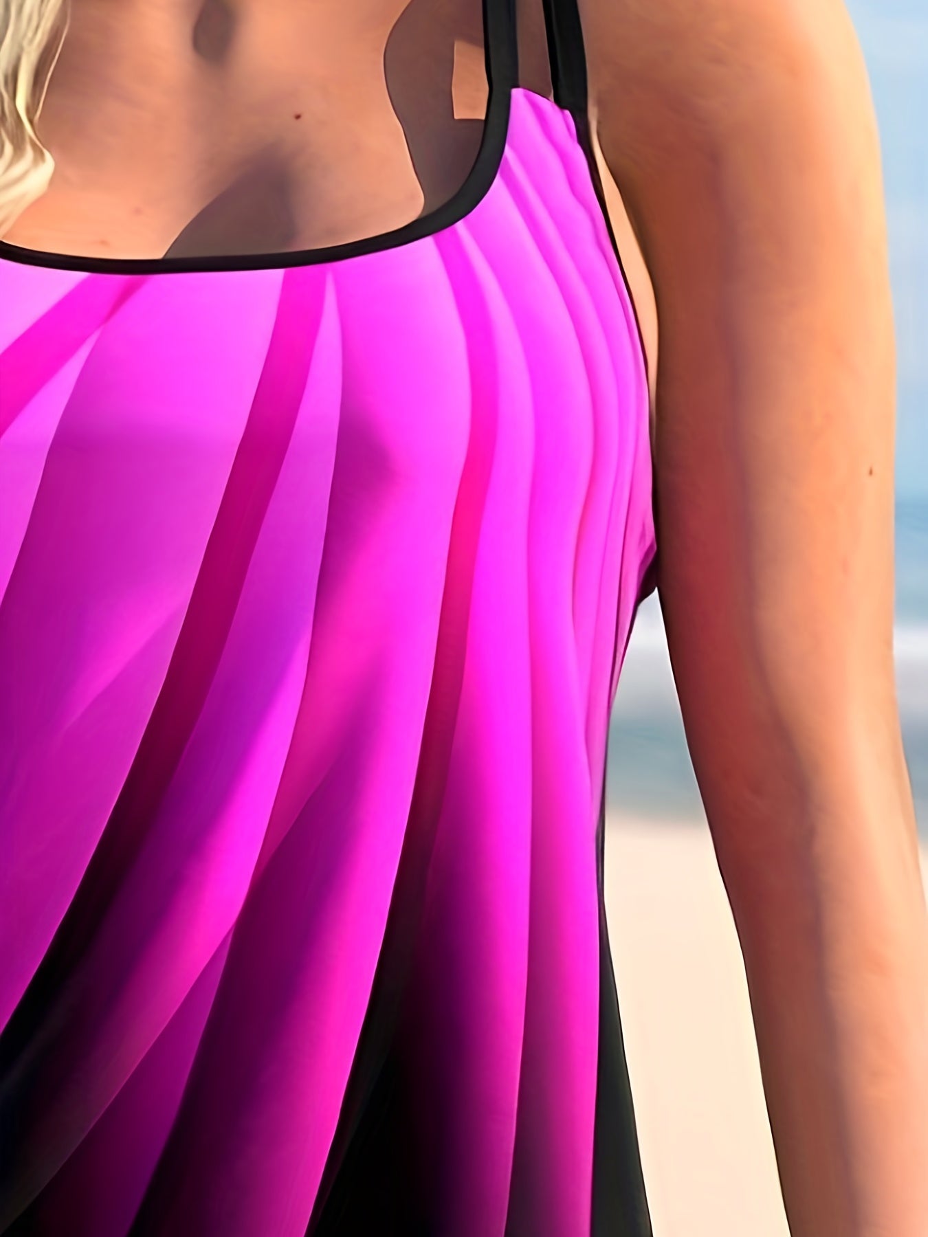 Ombre Print Tankini Set with Scoop Neck Top & Shorts