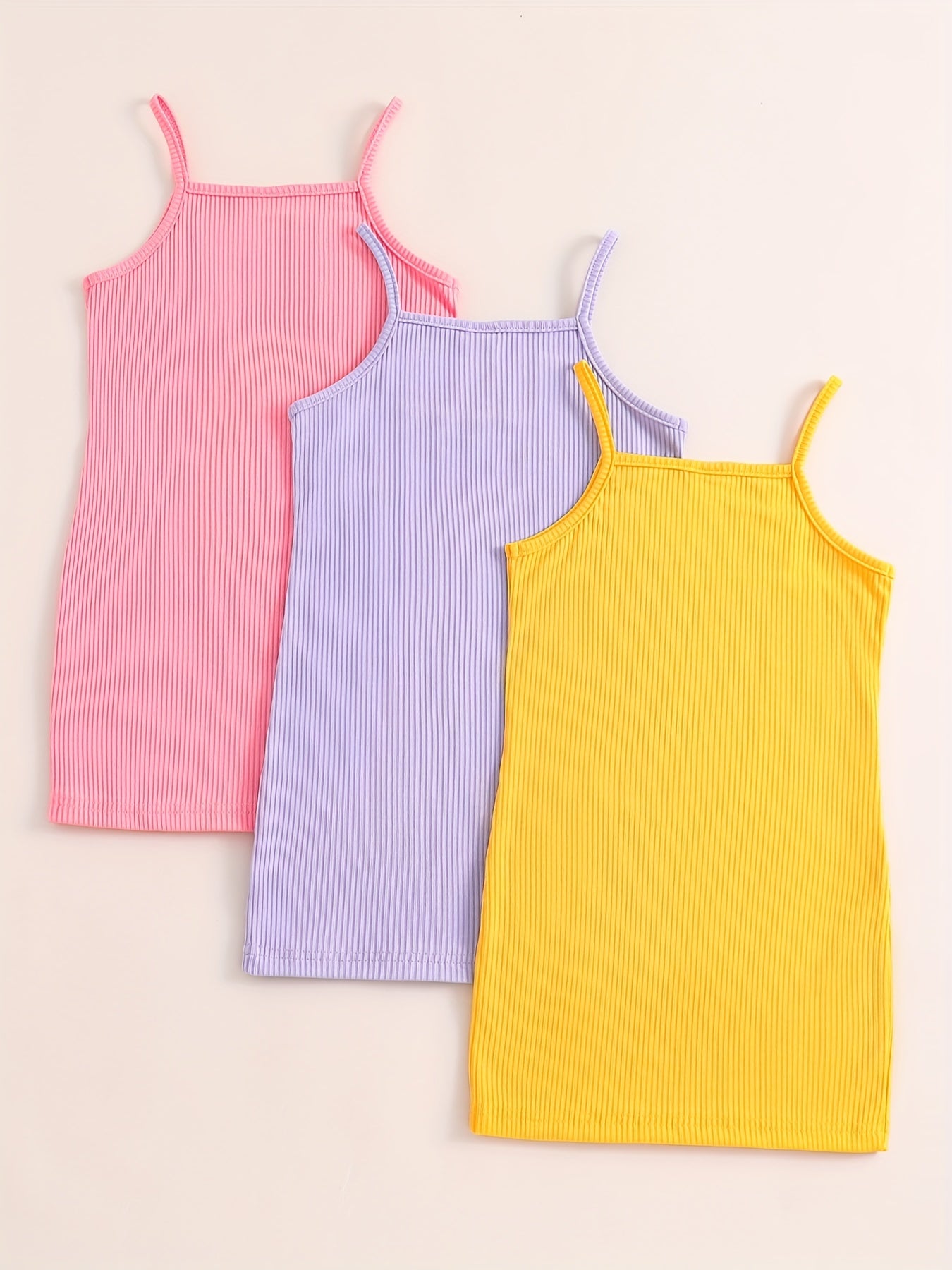 3pc Girls' Vibrant Color Bodycon Cami Dresses Set For Party