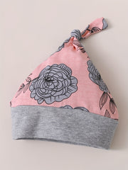 4pcs Baby Girls Long Sleeve Romper Bandana Hat Flowers Trousers Set