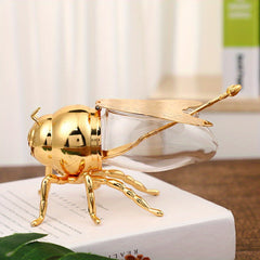 Bee Honey Jar With Spoon And Lid Metal Seasoning Bottle Retro Taste Cup