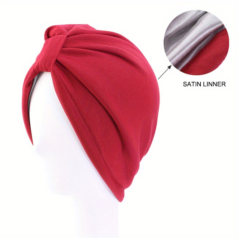 Satin Lined Double Layer Turban Cap Head Wrap Elastic Bonnet Head Scarf