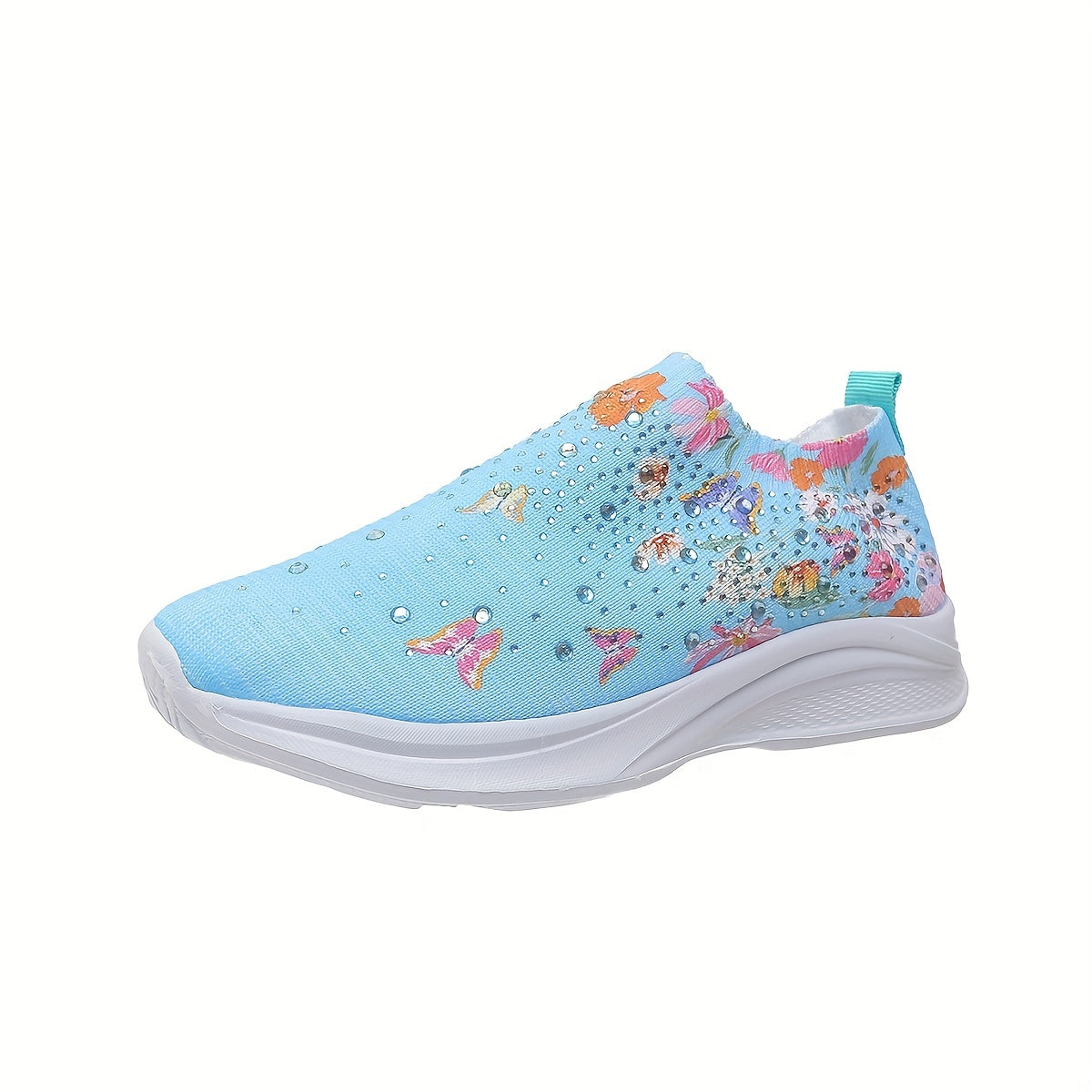 Rhinestone Decor & Flower Pattern Breathable Woven Shoes
