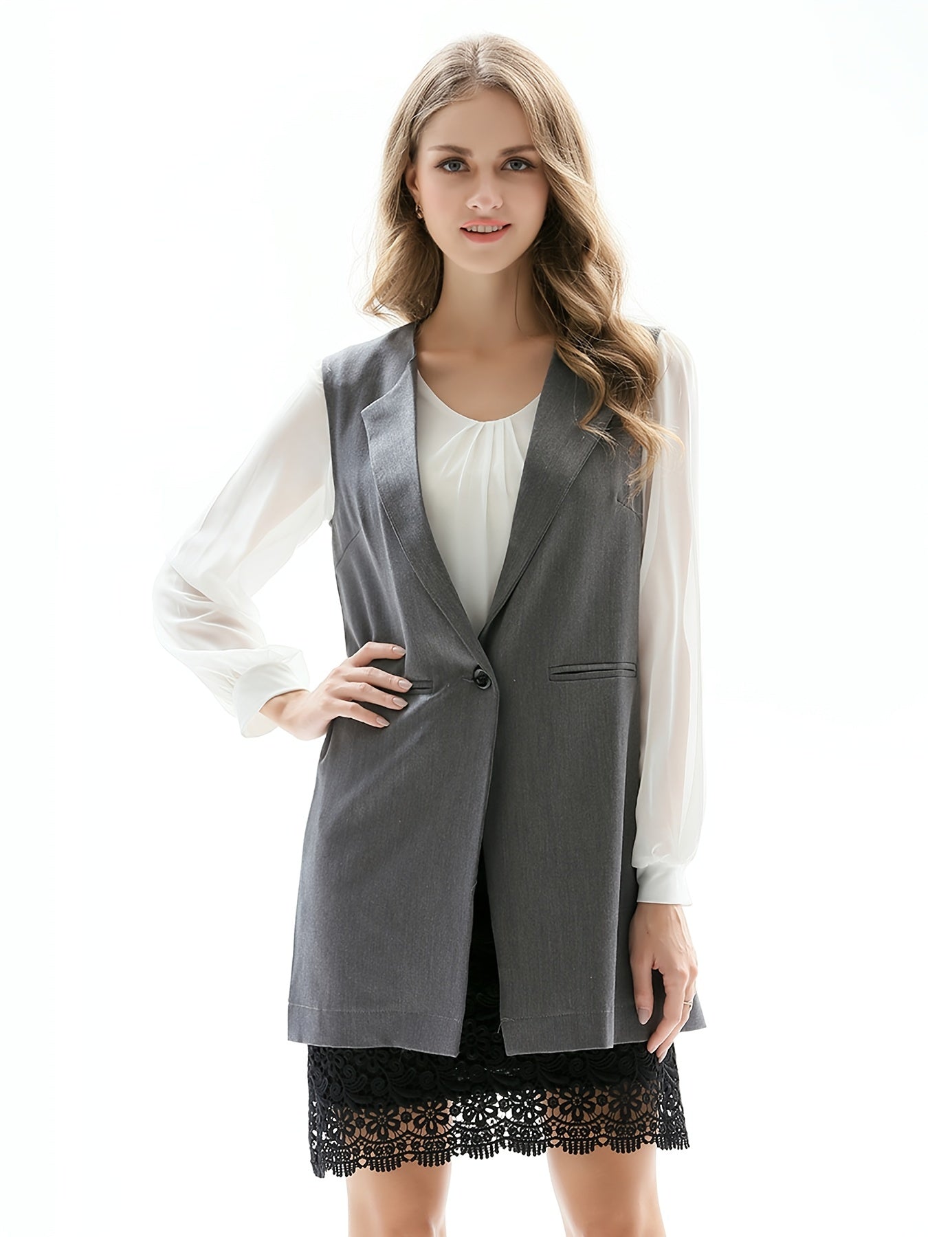Sleeveless Lapel Blazer Vest Coat Slim Fit