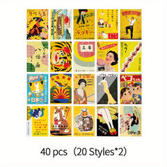 40pcs Japanese Style Paper Stickers Pack DIY Label Sealing Junk Journal Supplies