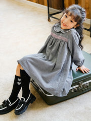 Girls Fleece Houndstooth Doll Collar Princess Dress Autumn Winter