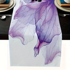 Purple Floral Falling Table Runner 33x72 Inches Linen Burlap Fabric