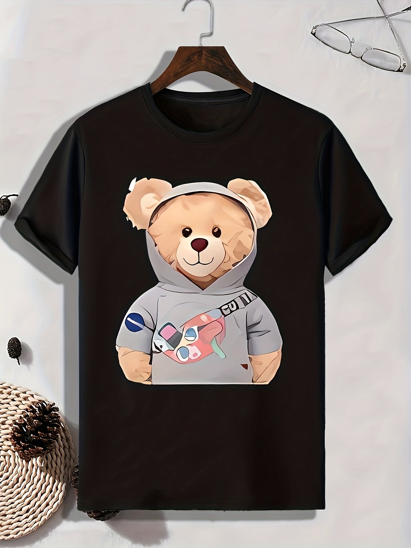 Bear Print Men's Graphic T-shirt for Summer