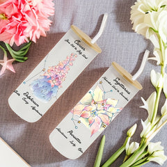Glass Water Cup With Flower Sticker Straw And Brush DIY