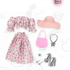 Doll Dress Kit: Floral Dress & Crop Top with Jeans, 2 Hats, 2 Tote Bags, 2 Shoes