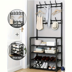 Shoe Rack with Clothes Storage Shelf Hanging Stand for Hats Coats