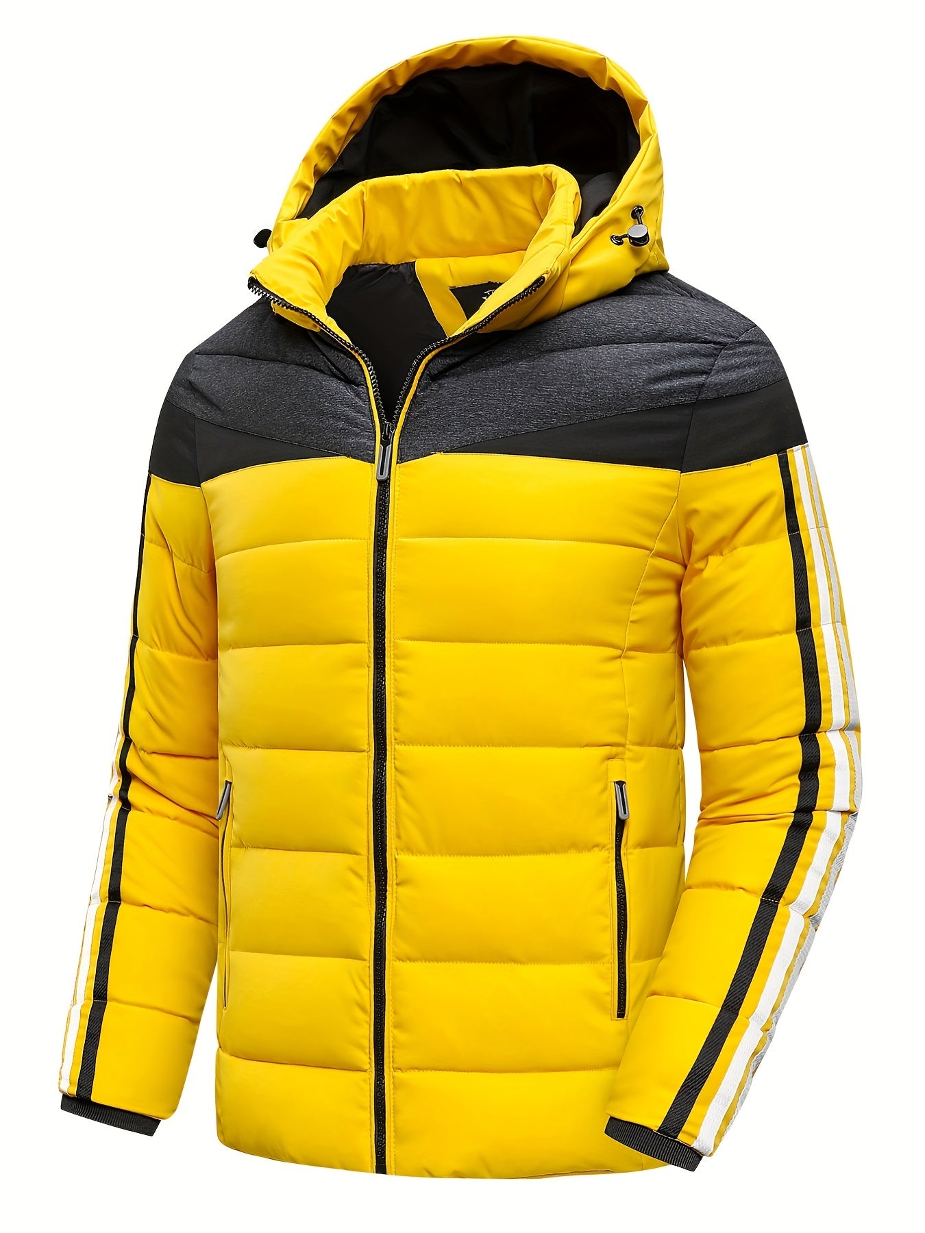 Hooded Winter Jacket Men Zip Up Casual Outdoor Coat