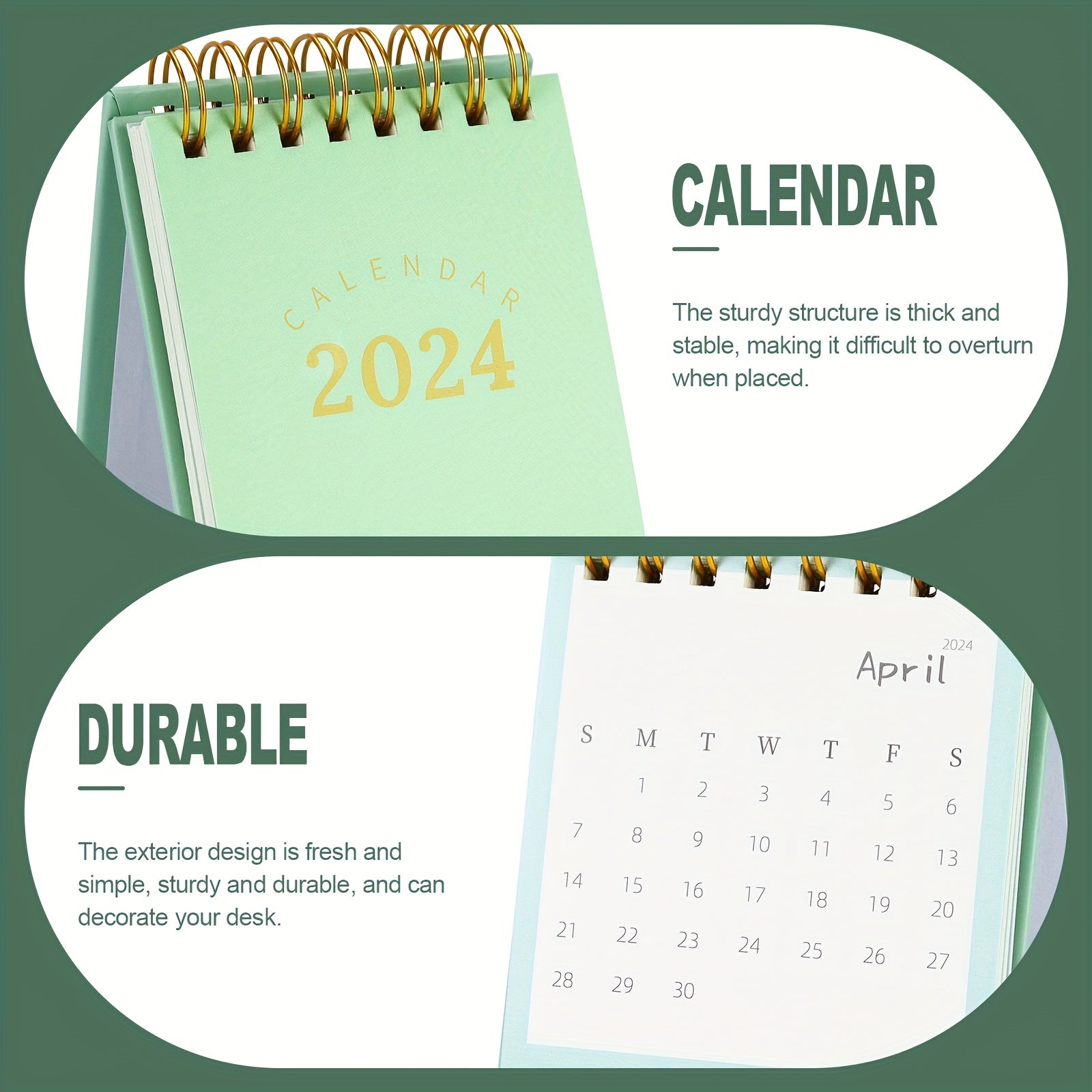 Green Mini Desk Calendar for Office and School Use