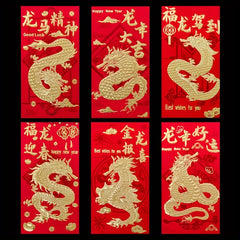 6pcs Chinese New Year Red Envelopes Lion Dragon Cartoon Design Party Birthday