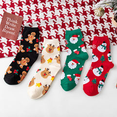 4 Pairs Women's Christmas Pattern Mid Tube Socks