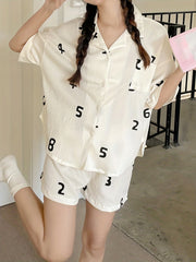Number Print Lounge Set Top & Shorts Women's Loungewear